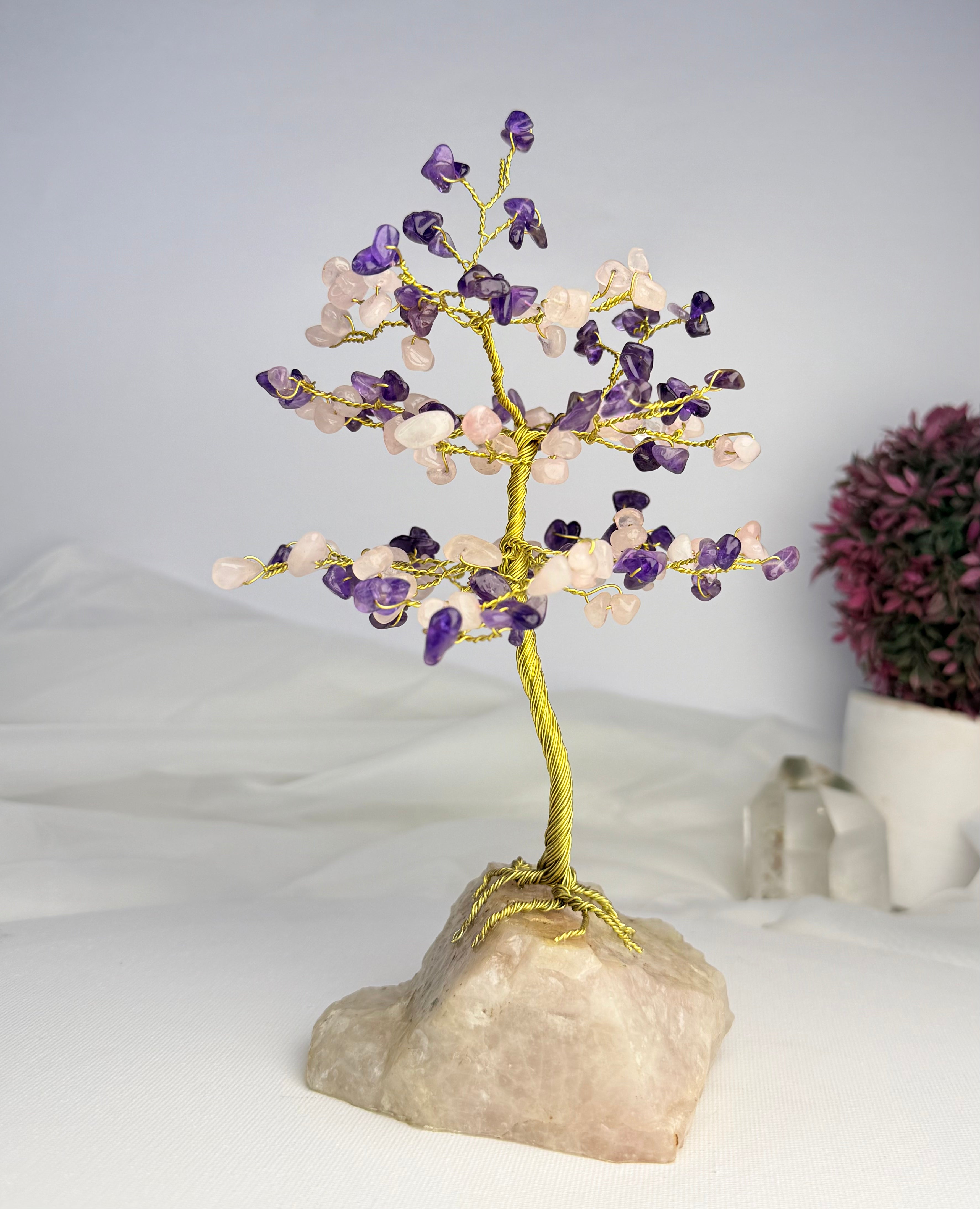 Arbol amatista y cuarzo rosa